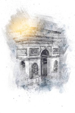 Arc de Triomphe du Carrousel, Atlıkarınca Meydanı 'nda bulunan bir zafer kemeridir. Paris 'in şehri. Paris 'in mimarisi ve simgeleri, sanat, çizim, retro, vintage, antika, skeç.