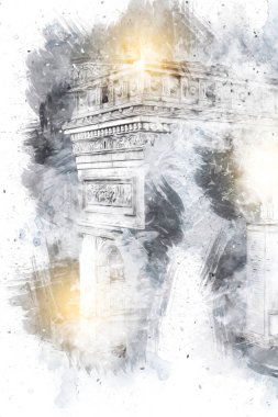 Arc de Triomphe du Carrousel, Atlıkarınca Meydanı 'nda bulunan bir zafer kemeridir. Paris 'in şehri. Paris 'in mimarisi ve simgeleri, sanat, çizim, retro, vintage, antika, skeç.