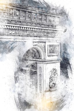 Arc de Triomphe du Carrousel, Atlıkarınca Meydanı 'nda bulunan bir zafer kemeridir. Paris 'in şehri. Paris 'in mimarisi ve simgeleri, sanat, çizim, retro, vintage, antika, skeç.