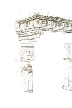 Arc de Triomphe du Carrousel, Atlıkarınca Meydanı 'nda bulunan bir zafer kemeridir. Paris 'in şehri. Paris 'in mimarisi ve simgeleri, sanat, çizim, retro, vintage, antika, skeç.