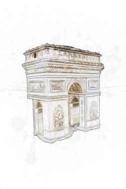 Arc de Triomphe du Carrousel, Atlıkarınca Meydanı 'nda bulunan bir zafer kemeridir. Paris 'in şehri. Paris 'in mimarisi ve simgeleri, sanat, çizim, retro, vintage, antika, skeç.