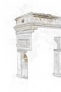 Arc de Triomphe du Carrousel, Atlıkarınca Meydanı 'nda bulunan bir zafer kemeridir. Paris 'in şehri. Paris 'in mimarisi ve simgeleri, sanat, çizim, retro, vintage, antika, skeç.