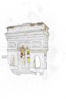 Arc de Triomphe du Carrousel, Atlıkarınca Meydanı 'nda bulunan bir zafer kemeridir. Paris 'in şehri. Paris 'in mimarisi ve simgeleri, sanat, çizim, retro, vintage, antika, skeç.