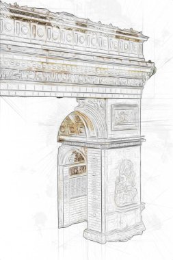 Arc de Triomphe du Carrousel, Atlıkarınca Meydanı 'nda bulunan bir zafer kemeridir. Paris 'in şehri. Paris 'in mimarisi ve simgeleri, sanat, çizim, retro, vintage, antika, skeç.