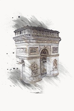 Arc de Triomphe du Carrousel, Atlıkarınca Meydanı 'nda bulunan bir zafer kemeridir. Paris 'in şehri. Paris 'in mimarisi ve simgeleri, sanat, çizim, retro, vintage, antika, skeç.