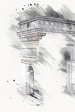 Arc de Triomphe du Carrousel, Atlıkarınca Meydanı 'nda bulunan bir zafer kemeridir. Paris 'in şehri. Paris 'in mimarisi ve simgeleri, sanat, çizim, retro, vintage, antika, skeç.