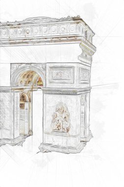 Arc de Triomphe du Carrousel, Atlıkarınca Meydanı 'nda bulunan bir zafer kemeridir. Paris 'in şehri. Paris 'in mimarisi ve simgeleri, sanat, çizim, retro, vintage, antika, skeç.