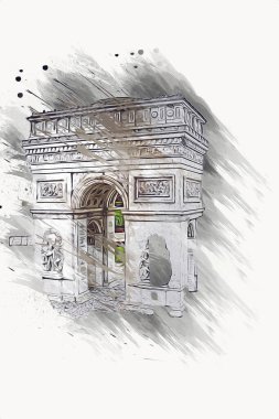 Arc de Triomphe du Carrousel, Atlıkarınca Meydanı 'nda bulunan bir zafer kemeridir. Paris 'in şehri. Paris 'in mimarisi ve simgeleri, sanat, çizim, retro, vintage, antika, skeç.