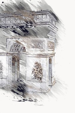 Arc de Triomphe du Carrousel, Atlıkarınca Meydanı 'nda bulunan bir zafer kemeridir. Paris 'in şehri. Paris 'in mimarisi ve simgeleri, sanat, çizim, retro, vintage, antika, skeç.