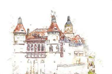 Ksiaz Castle Poland silesia art retro photography vintage old aerial. view