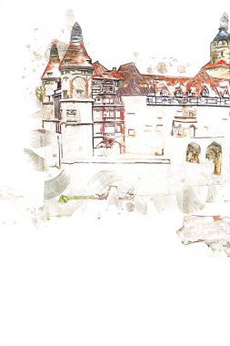 Ksiaz Castle Poland silesia art retro photography vintage old aerial. view