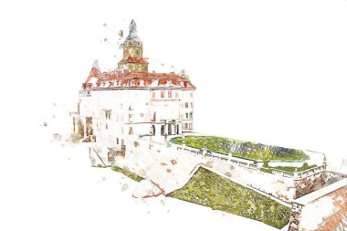 Ksiaz Castle Poland silesia art retro photography vintage old aerial. view