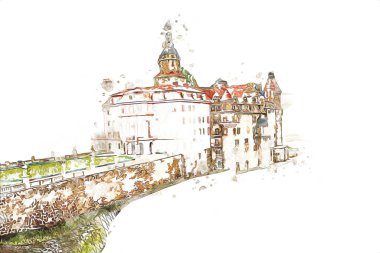 Ksiaz Castle Poland silesia art retro photography vintage old aerial. view