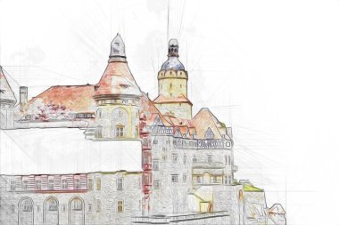 Ksiaz Castle Poland silesia art retro photography vintage old aerial. view