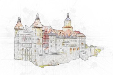 Ksiaz Castle Poland silesia art retro photography vintage old aerial. view