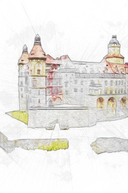 Ksiaz Castle Poland silesia art retro photography vintage old aerial. view