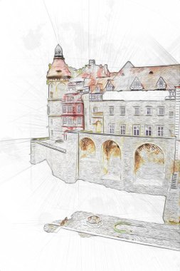 Ksiaz Castle Poland silesia art retro photography vintage old aerial. view