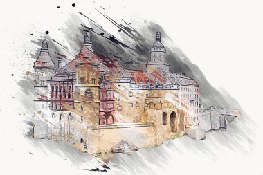 Ksiaz Castle Poland silesia art retro photography vintage old aerial. view