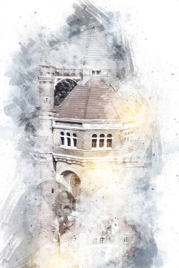 The water tower at Sudecka Street in Wroclaw, 63 meters high, designed by Karl Klimm. Built 1904-1905, situated in Borek, the district of Krzyki, Wroclaw, Poland.