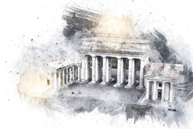 Branderburger Tor, Berlin, Germany, gate, art illustration retro vintage antique sketch