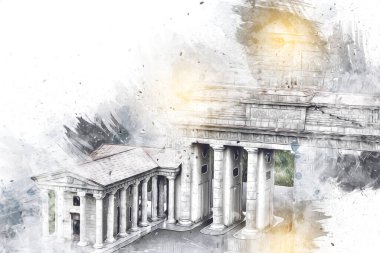 Branderburger Tor, Berlin, Germany, gate, art illustration retro vintage antique sketch