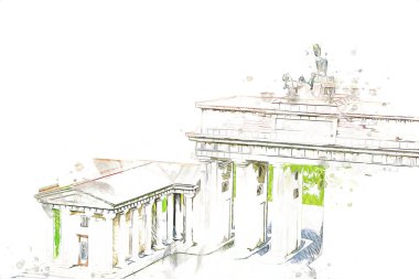 Branderburger Tor, Berlin, Germany, gate, art illustration retro vintage antique sketch