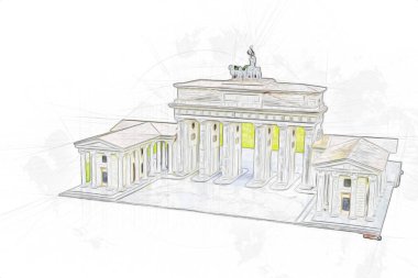 Branderburger Tor, Berlin, Germany, gate, art illustration retro vintage antique sketch