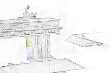 Branderburger Tor, Berlin, Germany, gate, art illustration retro vintage antique sketch