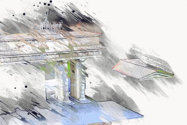 Branderburger Tor, Berlin, Germany, gate, art illustration retro vintage antique sketch