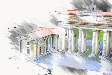 Branderburger Tor, Berlin, Germany, gate, art illustration retro vintage antique sketch
