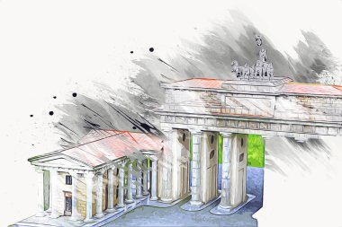 Branderburger Tor, Berlin, Germany, gate, art illustration retro vintage antique sketch