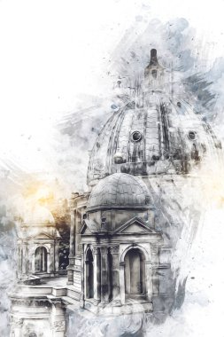 Berliner Dom, Berlin, Deutschland, Almanya, Avrupa, sanat illüstrasyonu antika eskiz