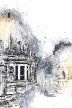 Berliner Dom, Berlin, Deutschland, Almanya, Avrupa, sanat illüstrasyonu antika eskiz