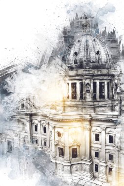 Berliner Dom, Berlin, Deutschland, Almanya, Avrupa, sanat illüstrasyonu antika eskiz