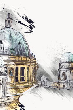 Berliner Dom, Berlin, Deutschland, Almanya, Avrupa, sanat illüstrasyonu antika eskiz