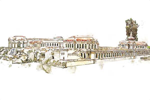 Zwinger Sarayı, sanat galerisi ve müzesi Dresden, Almanya 'da, sanat illüstrasyonu antika eskiz