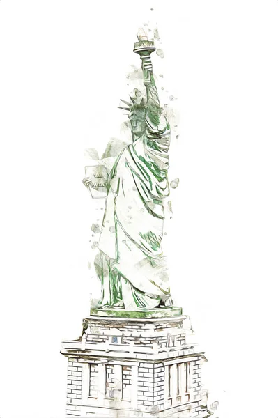 Estatua Libertad Sobre Escena Del Paisaje Urbano Nueva York Junto — Foto de Stock