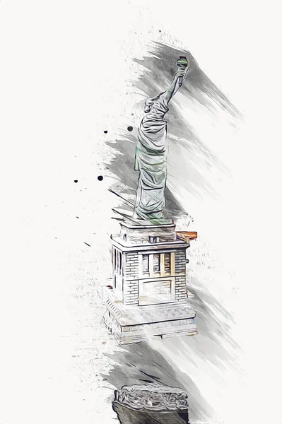 Estatua Libertad Sobre Escena Del Paisaje Urbano Nueva York Junto — Foto de Stock