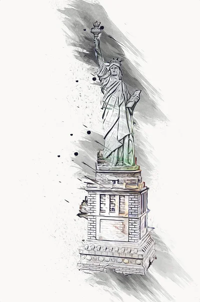 Estatua Libertad Sobre Escena Del Paisaje Urbano Nueva York Junto — Foto de Stock