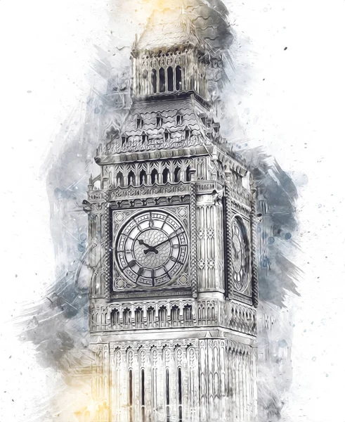 London Big Ben Art Drawing Sketch Illustration Fun Design Vintage — стоковое фото