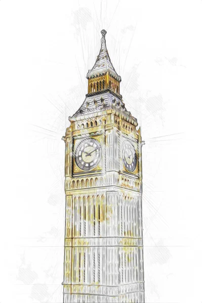 Londres Grand Ben Art Dessin Croquis Illustration Fun Design Vintage — Photo