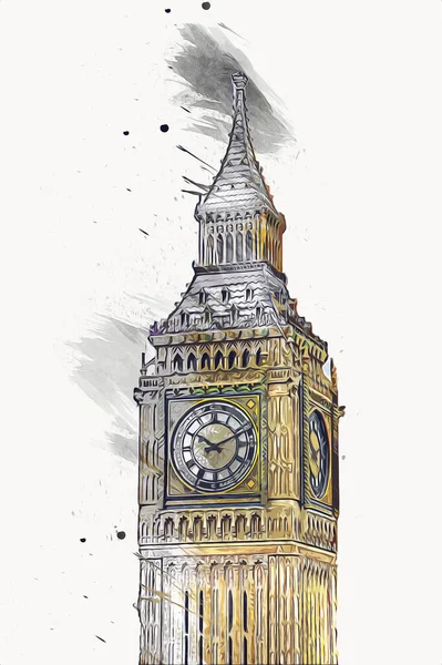 London Big Ben Art Zeichnung Skizze Illustration Spaß Design Vintage — Stockfoto