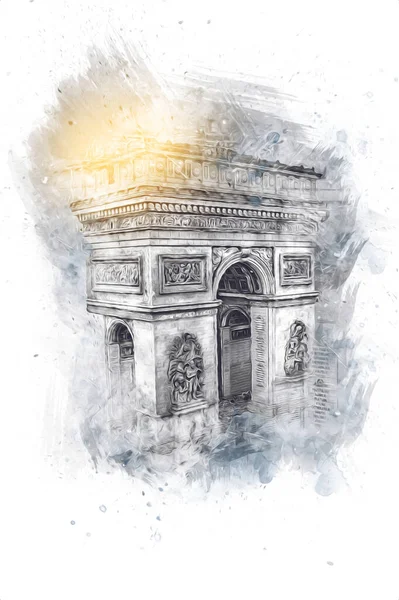 Arc de Triomphe du Carrousel, Atlıkarınca Meydanı 'nda bulunan bir zafer kemeridir. Paris 'in şehri. Paris 'in mimarisi ve simgeleri, sanat, çizim, retro, vintage, antika, skeç.