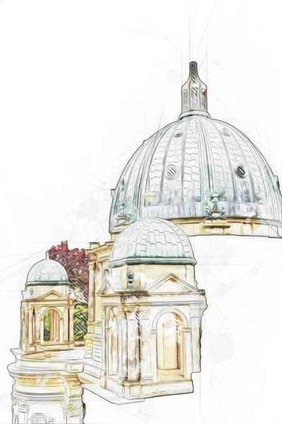 Berliner Dom, Berlin, Deutschland, Almanya, Avrupa, sanat illüstrasyonu antika eskiz