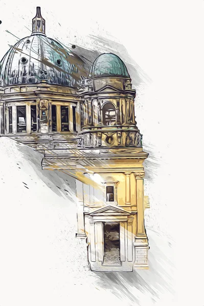 Berliner Dom, Berlin, Deutschland, Almanya, Avrupa, sanat illüstrasyonu antika eskiz