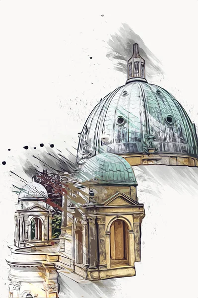 Berliner Dom, Berlin, Deutschland, Almanya, Avrupa, sanat illüstrasyonu antika eskiz
