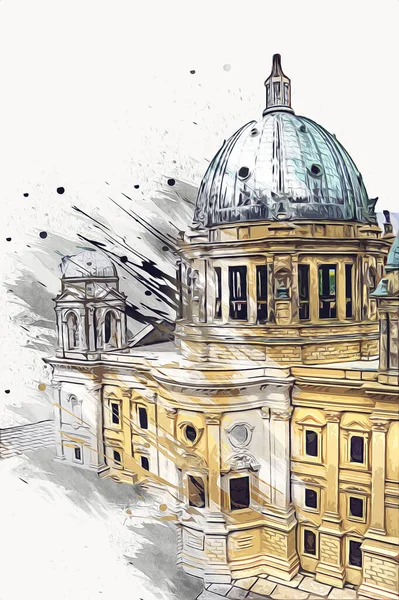 Berliner Dom, Berlin, Deutschland, Almanya, Avrupa, sanat illüstrasyonu antika eskiz