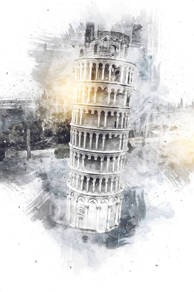 Pisa Výtvarné Fotografie Letecký Pohled Itálie Věž Ilustrace Retro Vintage — Stock fotografie