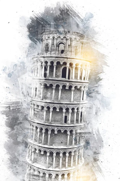 ピサの芸術写真航空写真 イタリア タワー イラストレトロなヴィンテージアンティークスケッチ — ストック写真
