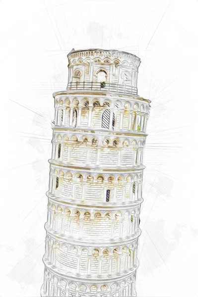 Pisa Sanat Fotoğrafçılığı Hava Manzarası Talya Kule Illüstrasyon Antika Eskiz — Stok fotoğraf